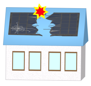 屋根のソーラーパネルが壊れたイラスト