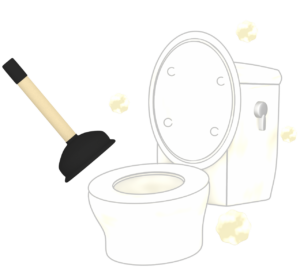 ラバーカップでトイレ掃除のイラスト