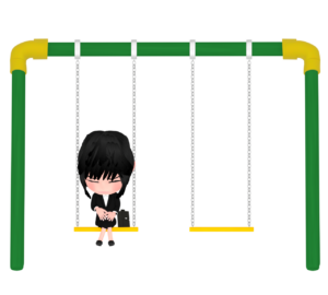 悲しそうにブランコに乗る女性会社員のイラスト