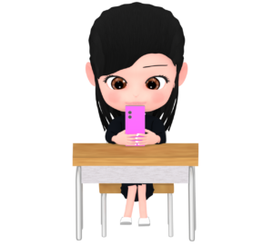 学校でスマートフォンを使う女子生徒のイラスト