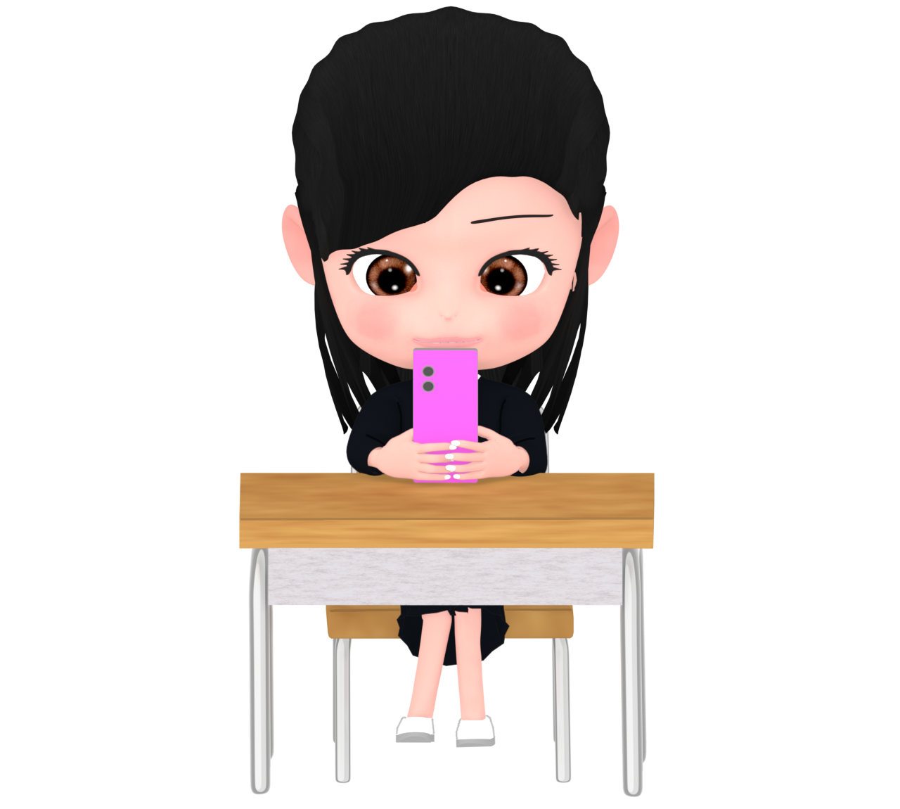 学校でスマートフォンを使う女子生徒のイラスト