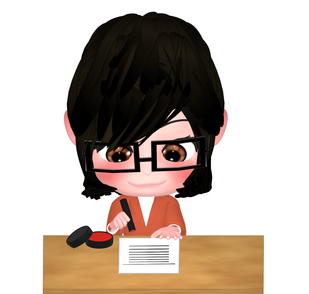 印鑑を押す女性のイラスト