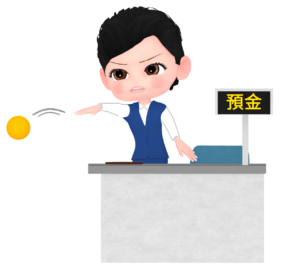 防犯カラーボールを投げる銀行員のイラスト