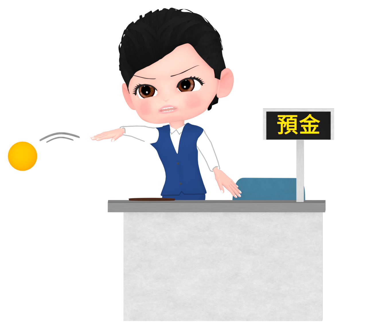 防犯カラーボールを投げる銀行員のイラスト