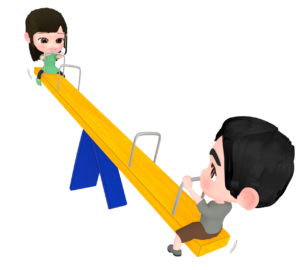シーソーで遊ぶかわいい子供のイラスト