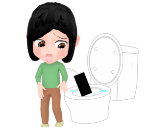 スマホをトイレに落とす女性のイラスト
