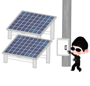太陽光発電 ソーラーパネルと窃盗犯のイラスト