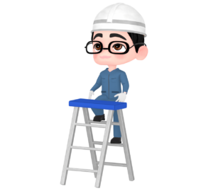 脚立に登る作業員のイラスト