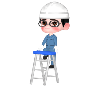 脚立に登る作業員のイラスト