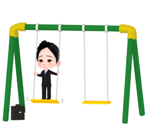 ブランコに乗る元気なサラリーマンのイラスト