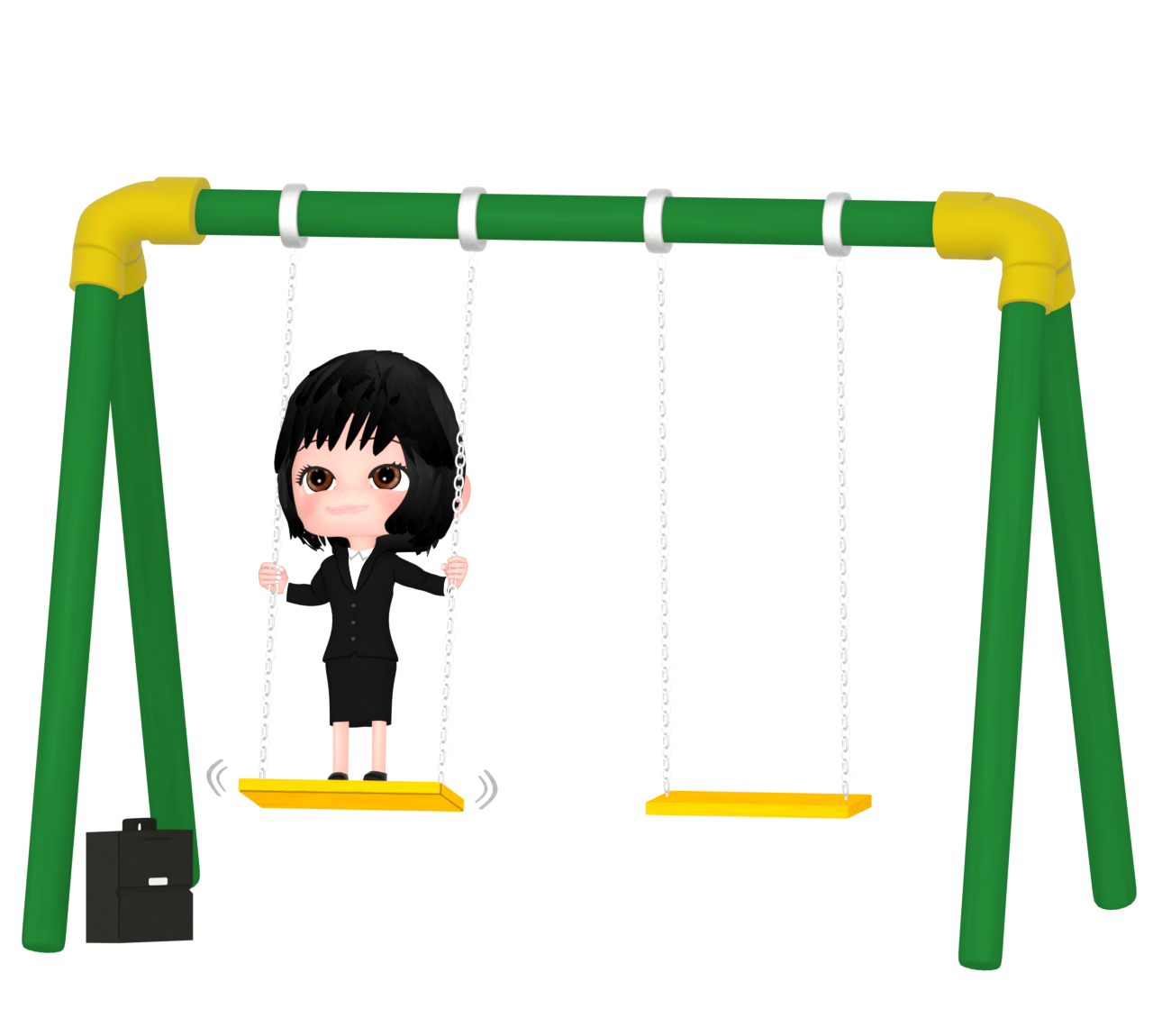 ブランコに乗る楽しそうな女性会社員のイラスト