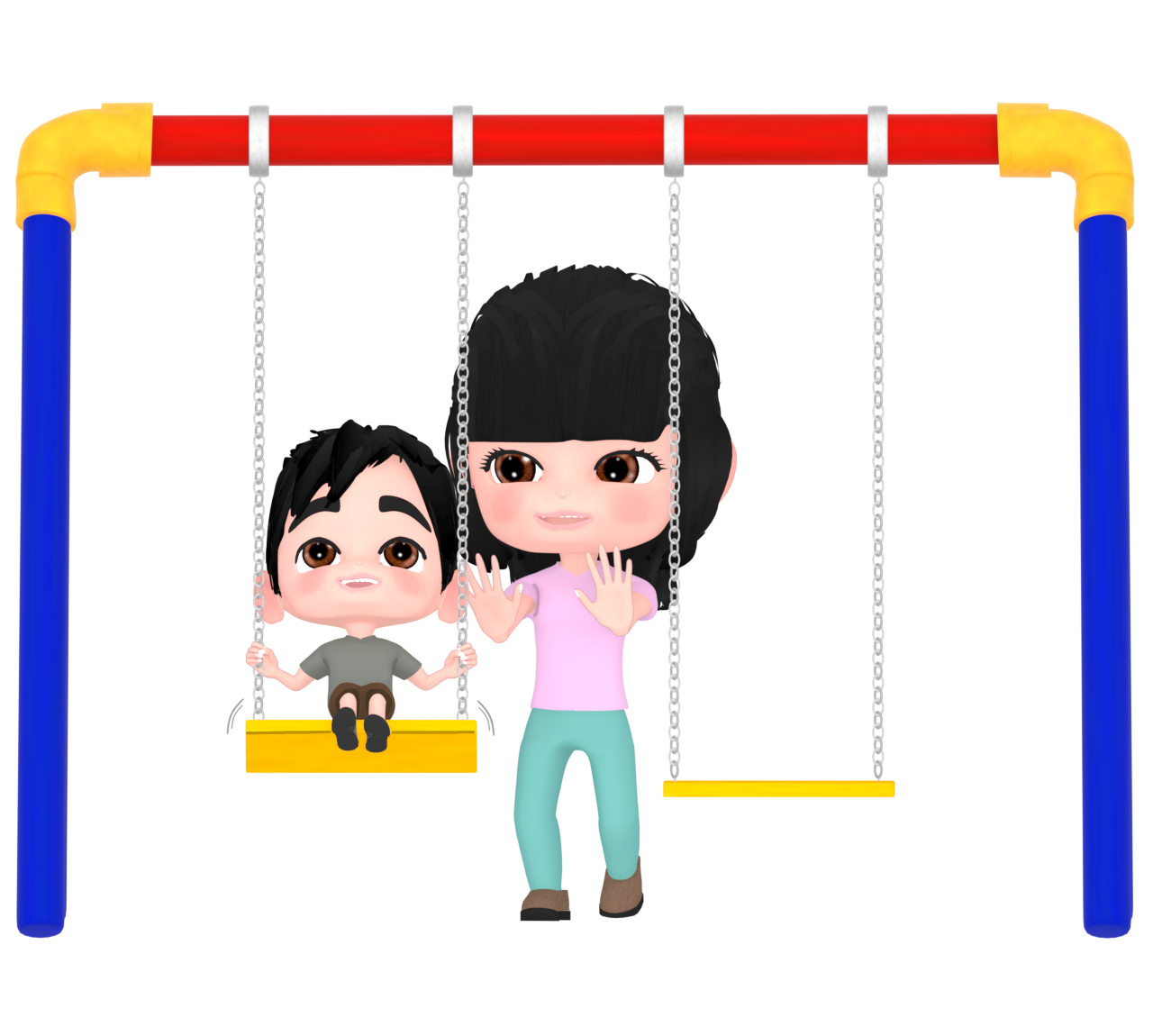 ブランコで遊ぶ親子のイラスト