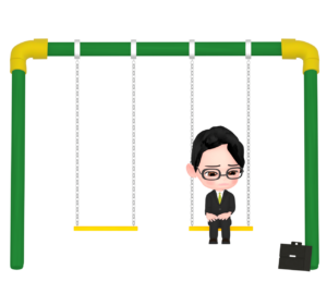 ブランコに座って落ち込む会社員のイラスト