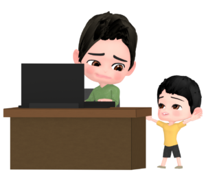 テレワーク中に子供に邪魔をされるイラスト