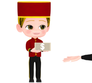 チップを貰うホテルマンのイラスト