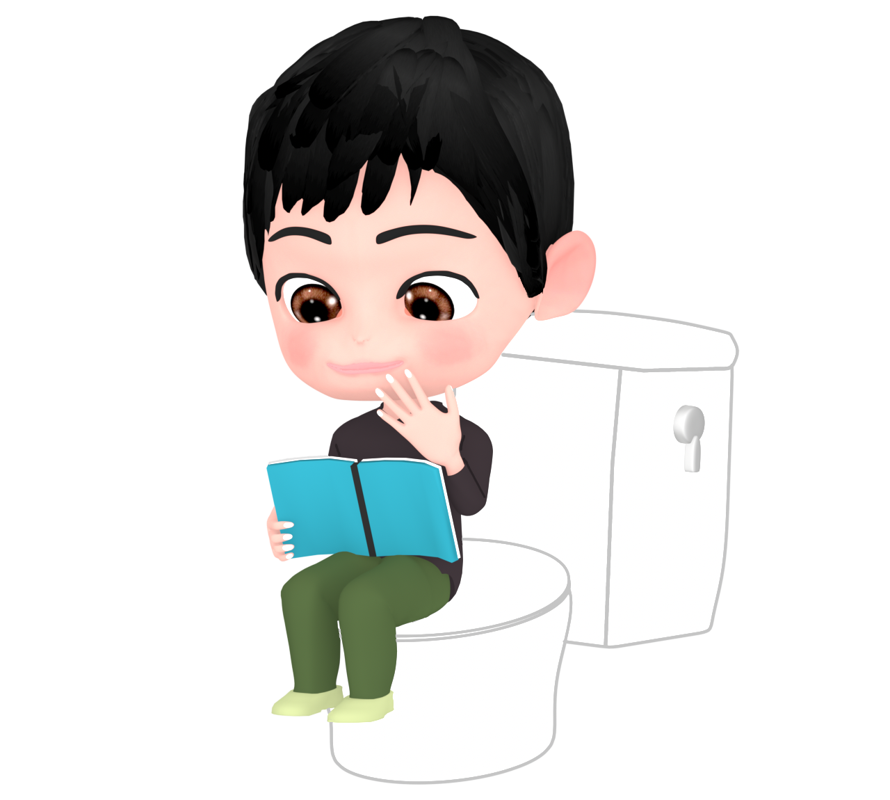 トイレで本を読む人のイラスト