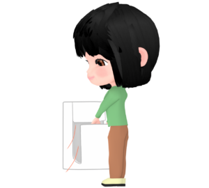 トイレの後に手を乾かす人のイラスト