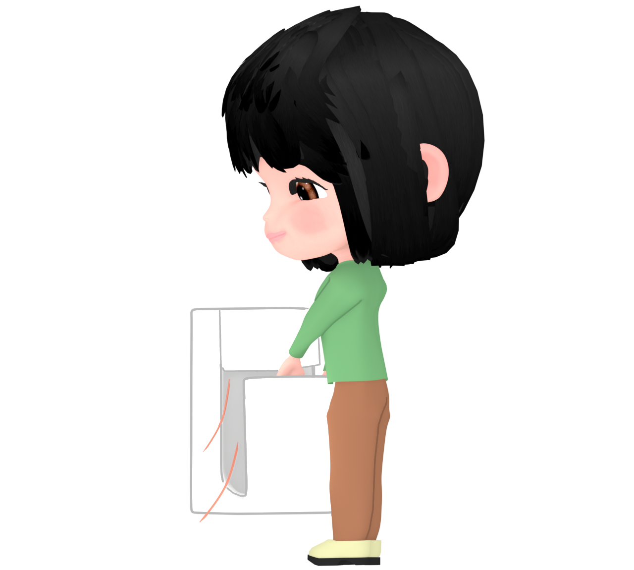 トイレの後に手を乾かす人のイラスト