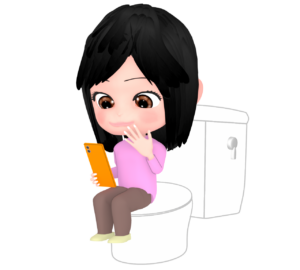 トイレでスマートフォンを見る女性のイラスト