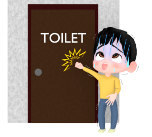 トイレの順番待ちをする人のイラスト