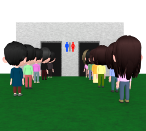 トイレに並ぶ行列のイラスト