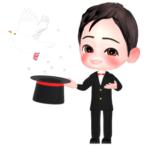 シルクハットから鳩を出すマジシャンのイラスト