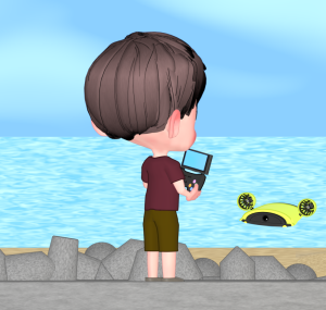 水中ドローンを操作する人のイラスト