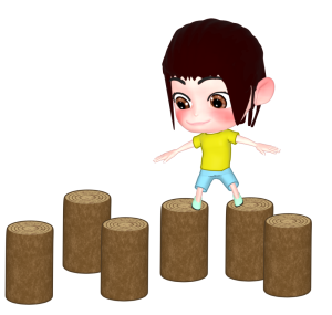 木製遊具で遊ぶ女の子のイラスト