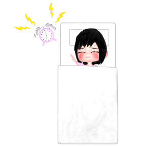 目覚まし時計に起こされる女性のイラスト