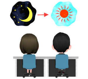 徹夜で残業をする会社員のイラスト