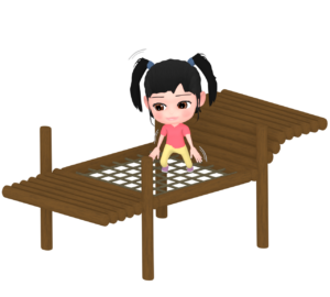アスレチックのネットで遊ぶ女の子のイラスト