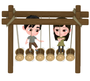 アスレチックで遊ぶ子供のイラスト