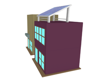 建物の屋上にある太陽光パネルのイラスト