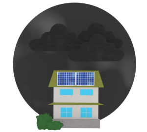 曇りで太陽光発電できない家のイラスト