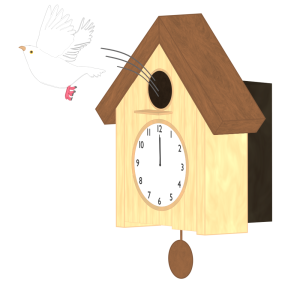 鳩時計から逃げる鳩のイラスト
