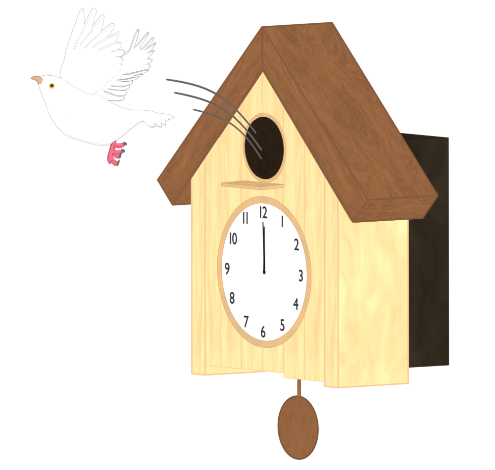鳩時計から逃げる鳩のイラスト
