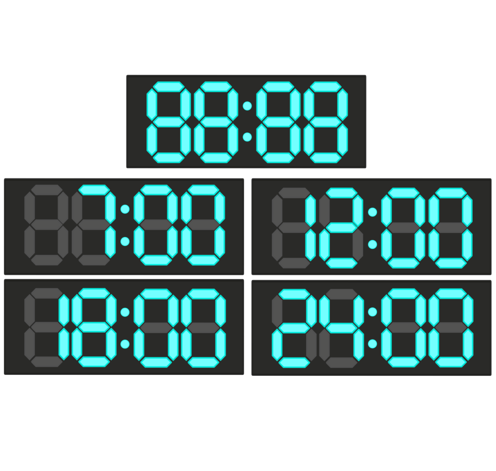 デジタル時計 文字盤の数字のイラスト