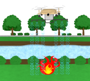 火事の消火をするドローンのイラスト