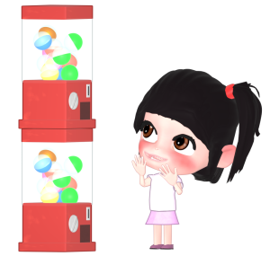 ガチャガチャをする女の子のイラスト