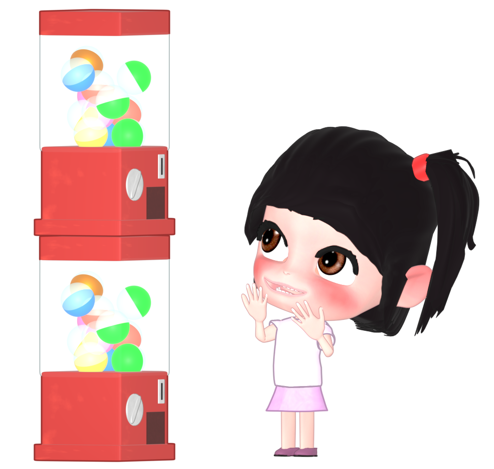 ガチャガチャをする女の子のイラスト