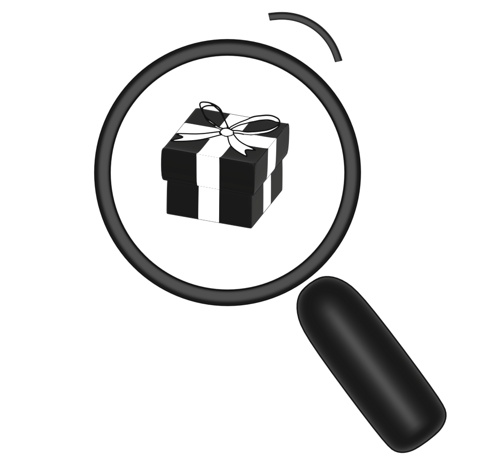 プレゼントと虫眼鏡のアイコン