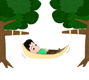 ハンモックで寝る人のイラスト