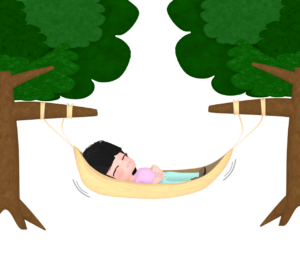 ハンモックで寝る女の子のイラスト