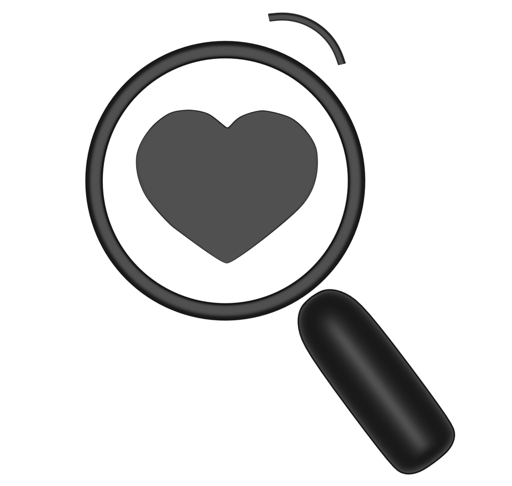 ハートと虫眼鏡のアイコン