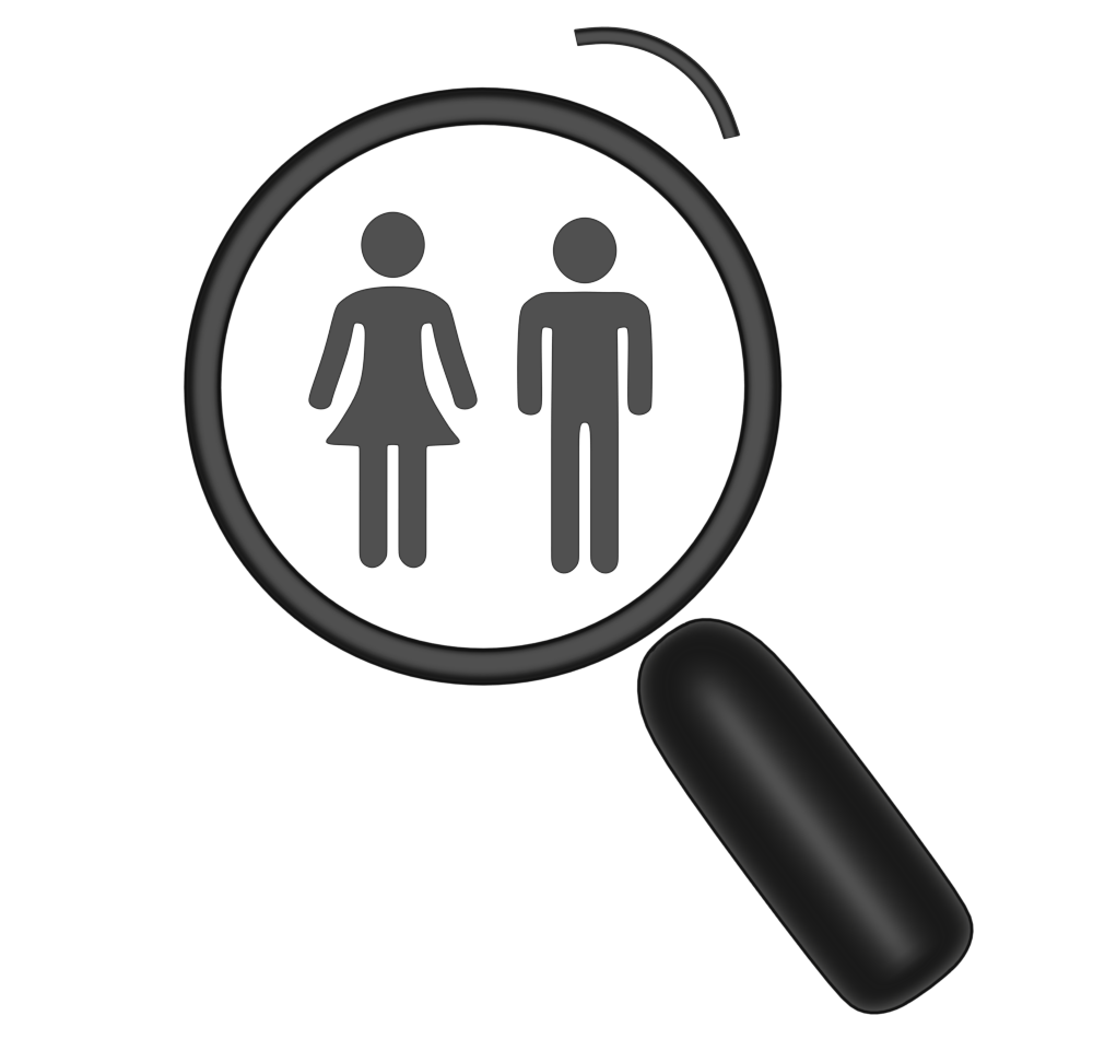 男性と女性を見る虫眼鏡のアイコン