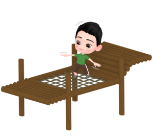 ネットの遊具で遊ぶ子供のイラスト