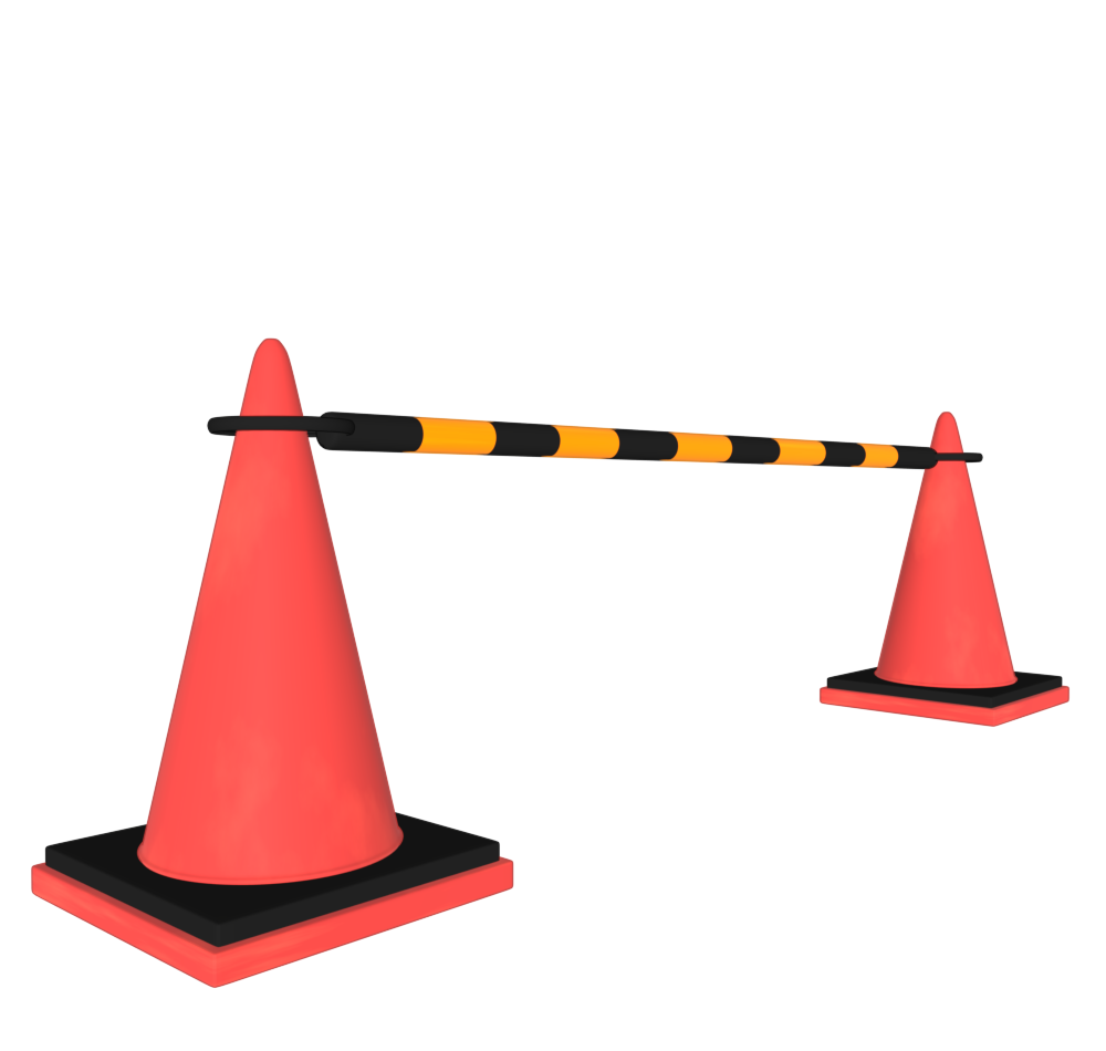 斜めから見るコーンバーとパイロンのイラスト