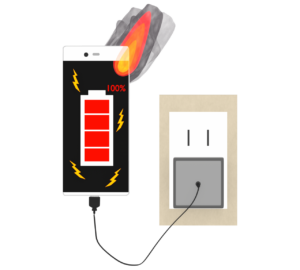 過充電で発火するイラスト