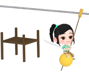 公園のターザンロープで遊ぶ女の子のイラスト