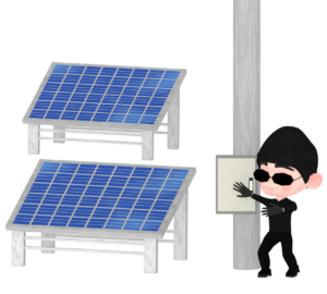 太陽光発電 ソーラーパネルを盗む窃盗犯のイラスト